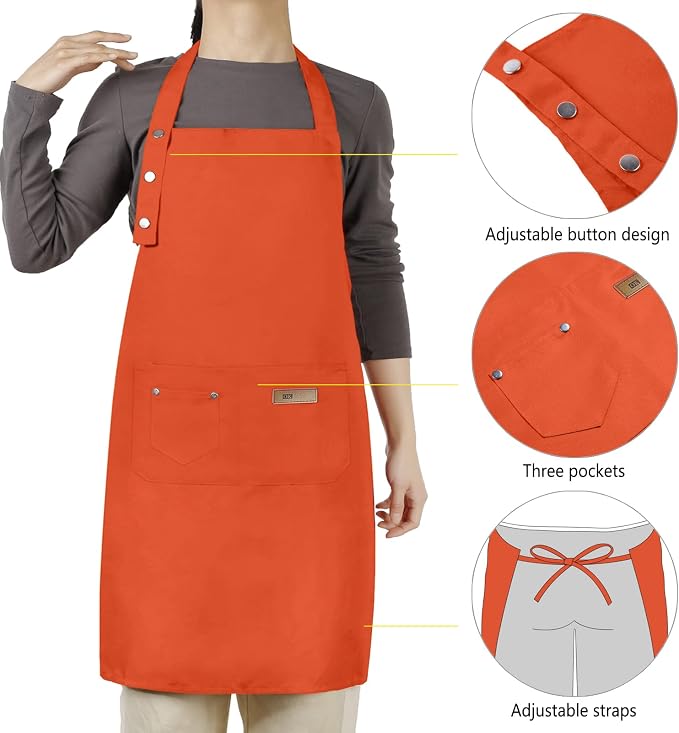 Hongsome Adjustable Button Apron for Women Men Artist Painting Pottery Garden Cooking Kitchen Chef 3 Pockets Waterproof M-XXL - Image 4