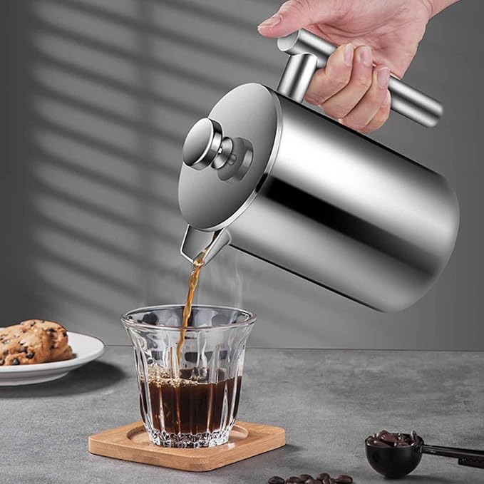 Enfmay 1000ml French Press Coffee Maker, 304 Stainless Steel Double Wall Insulated Coffee Maker Pot, Triple Filtration System for Optimal Brew, Coffee Tea Maker for Home, Office, Camping