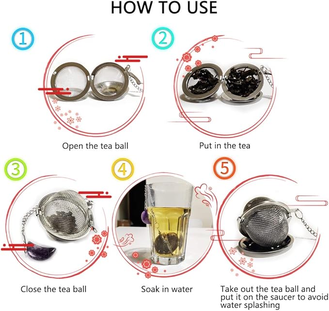 2pcs Tea Strainers, Scdom Stainless Steel Ball Mesh Tea Infusers, Amethyst & White Crystal Moon Pendant Tea Ball Tea Filter with Extended Chain Hook for Brew Fine Loose Tea and Spices & Seasonings