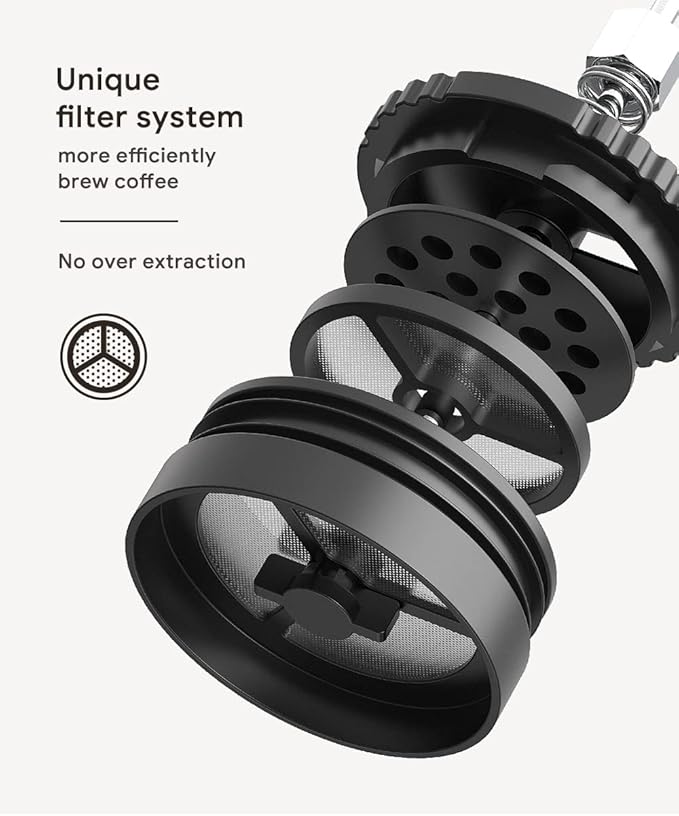 BENFUCHEN Portable French Press Coffee Maker Car-Go Vacuum Insulated Bottle, Travel French Coffee Maker With Unique Filter Stainless Steel Tea/Coffee Mug For Camping, 320ML