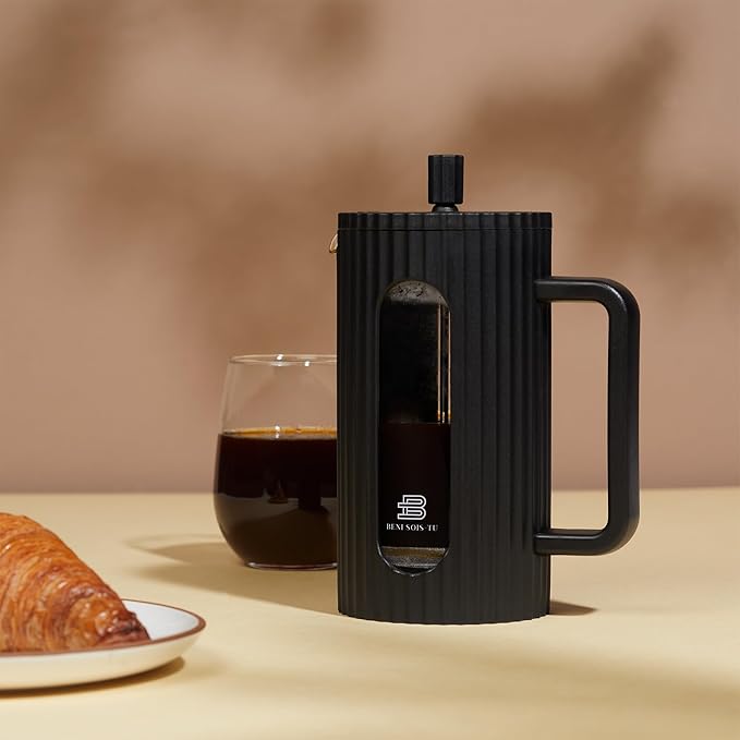 French Press Coffee Maker, 34 oz, Heat Resistant Borosilicate Glass, 4-level Filtration