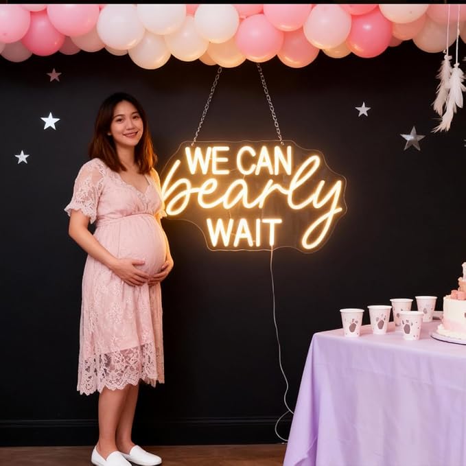 "We Can Bearly Wait" Neon Signs Led Gender Reveal Party Decorations Neon Letters Signs Pregnancy Announcement Party Supplies Baby Shower Yard Signs(warm white) - Image 7