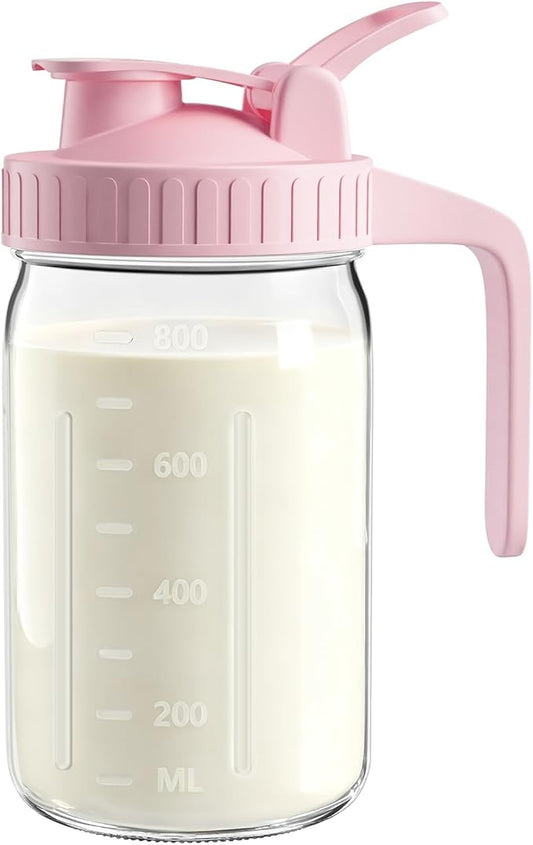 32oz Breast Milk Pitcher with Lid - Airtight Leakproof Glass Storage with Flip Cap & Pour Spout, Wide Mouth 1 Quart Breastmilk Storage Container Breastfeeding Essentials for Breastmilk, Formula, Milk