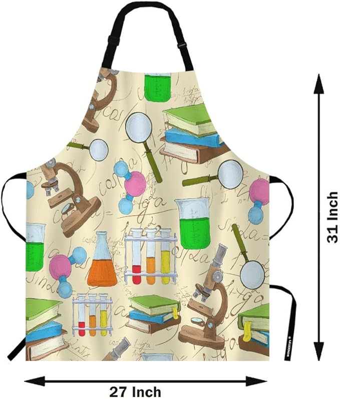 WONDERTIFY Science Education Sketch Apron,Laboratory Chemistry Book Equation Loupe Beaker Flask Glass Bib Apron with Adjustable Neck for Men Women,Suitable for Kitchen Cooking Chef Grill Bistro Apron