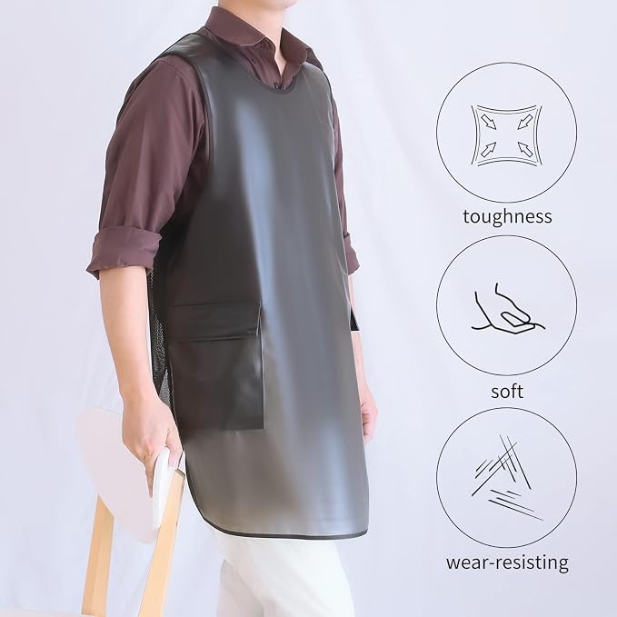 Waterproof Cross Back Apron, Shortened Design Waterproof Apron, Japanese Style Aprons with Pockets, X Cross Halter Apron, Cooking Aprons for Dishwashing, Cleaning Work with Water - Black Translucent - Image 6