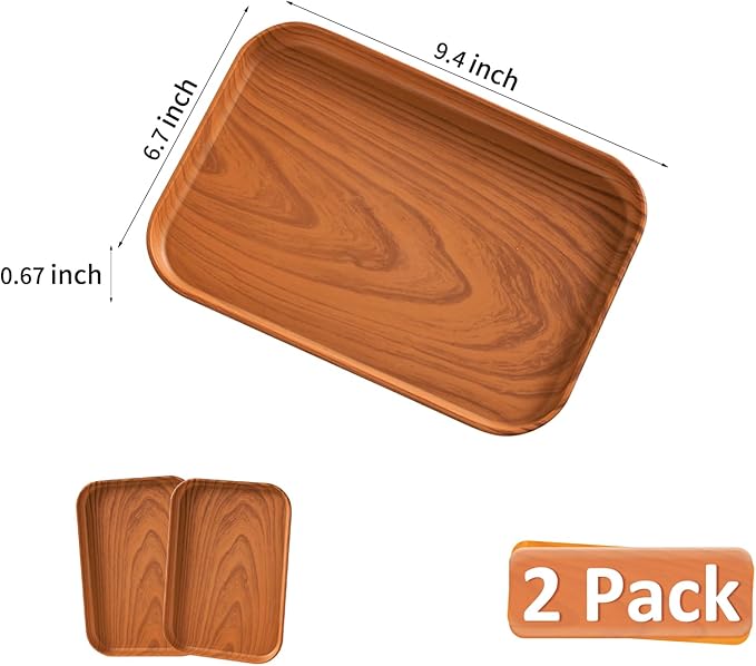 Wood Grain Plastic Serving Platters and Trays,Serving Dishes for Entertaining,Platters Serving Food,Appetizer Serving Trays for Snacks,Charcuterie,Chips,Candy,Fruit,Sushi Coffee Cosmetics Accessories
