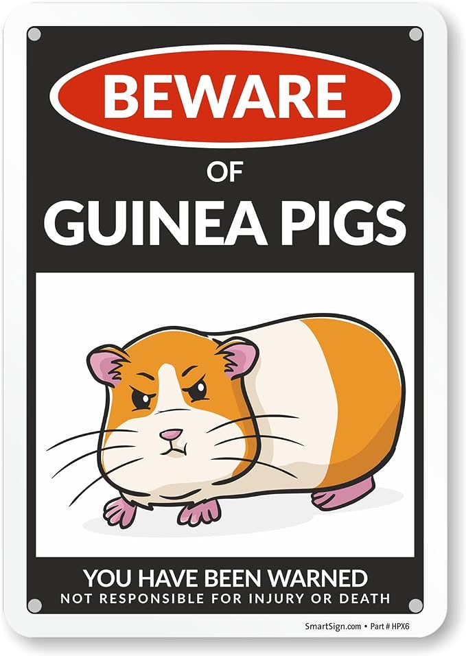 SmartSign Funny Beware Of Guinea Pigs Warning Sign - 10"x7", 40 mil Laminated Rust-free Aluminum - Metal Signs for Wall Decor, Outdoors, Patio, Cafe - Guinea Pigs Theme Gag Gift, Made in USA by SmartSign