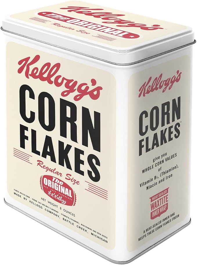 Nostalgic-Art Retro storage tin box L, 101.4 oz, Kellogg's – Corn Flakes Retro Package – Gift idea for the kitchen, Official License Product (OLP), large metal cornflakes can, vintage design