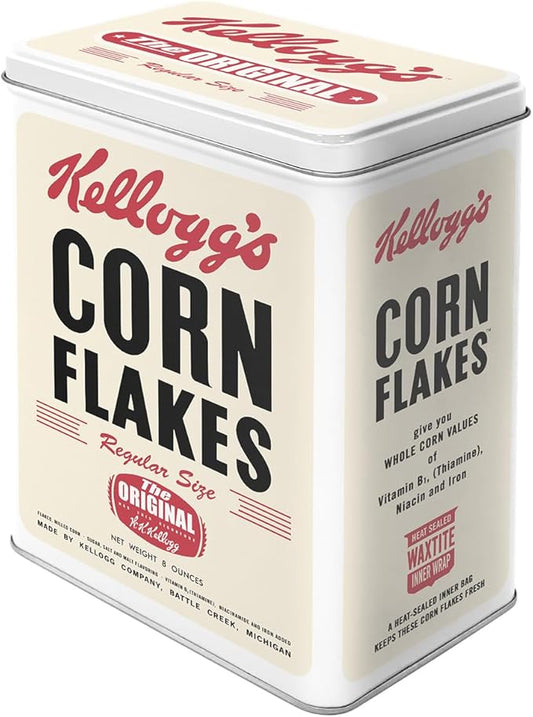 Nostalgic-Art Retro storage tin box L, 101.4 oz, Kellogg's – Corn Flakes Retro Package – Gift idea for the kitchen, Official License Product (OLP), large metal cornflakes can, vintage design