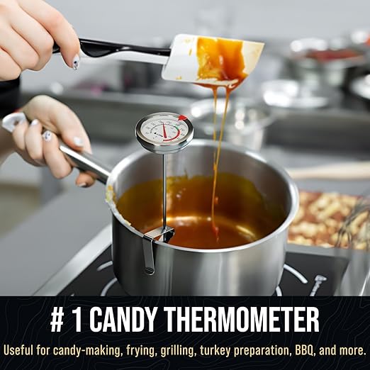 Candy Thermometer with Pot Clip -Essential for Cooking - 8" Deep Fry Oil Thermometer - Blue