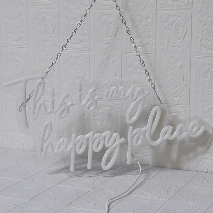 This is My Happy Place Neon Sign, Warm White Neon Lights for Wall Decor, Happy Place Signs for Wall Decor, USB Dimmable Led Light Up for Bedroom Classroom Man Cave Home Bar