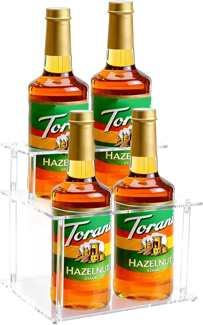 Acrylic Coffee Syrup Organizer, 2-Tier Coffee Station Organizer Holds 4 Syrup Bottles, Syrup Bottle Holder Stand Coffee Bar Accessories Kitchen Storage for Syrup,Wine,Condiments