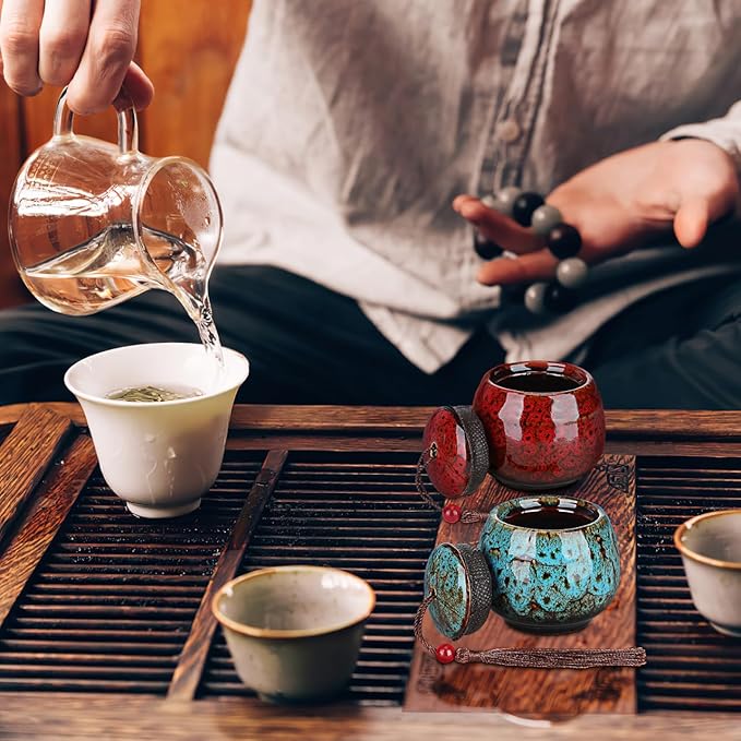 5Pcs Mini Tea Storage Containers Vintage Chinese Style Tea Leaves Sealing Can Portable Ceramic Tea for Coffee Candy Chocolate Sugar Spices (random color)