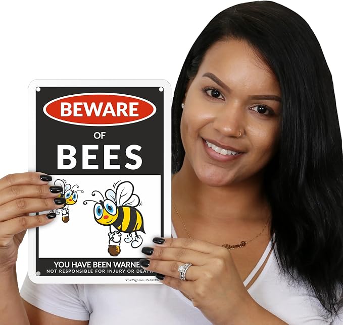 SmartSign Funny Beware Of Bees Warning Sign - 10"x7", 40 mil Laminated Rust-free Aluminum - Metal Signs for Home, Farmhouse, Club, Garden, Outdoors, Patio, Gifts, Cafe - Bees Theme, Made in USA - Image 2