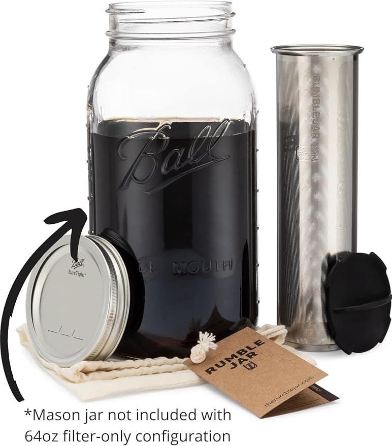 Rumble Jar - Next-Gen Cold Brew Coffee Maker for Mason Jars - 200 Micron Filter Is Ideal for Coarse Grounds & Stronger Coffee - Standalone Filter (Mason Jar not included)