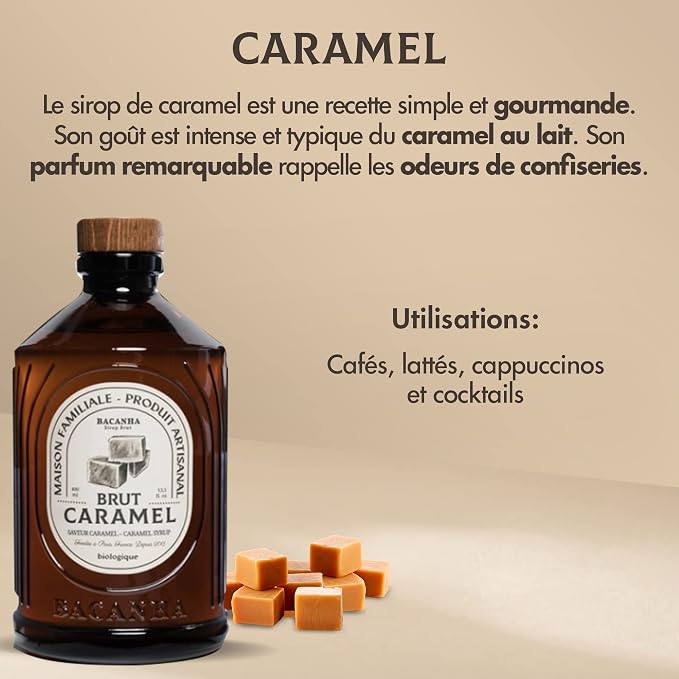 Bacanha Organic Brut Caramel Syrup - Premium French Artisanal Syrup - Rich & Buttery Flavor for Coffee, Desserts & Cocktails – Gourmet Organic French Syrup for Lattes, Sweet Treats - 400ml Glass Bottle - Image 4