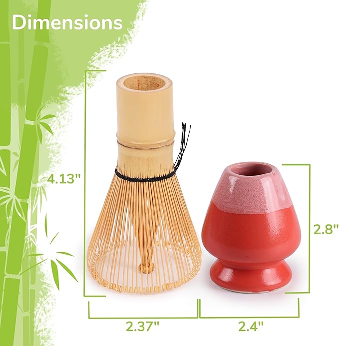 Matcha Tea Bamboo Whisk And Ceramic Rest 2 Piece Set - Coral Holder - 1 Set