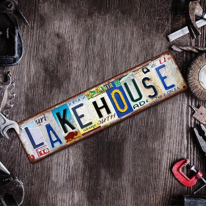 Vintage License Plate LAKE HOUSE Sign – 16x4 Inch Rustic Tin Wall Décor for Cabin, Cottage, Vacation Home, Patio or Waterfront Retreat - Image 6