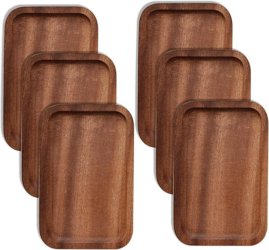 6 Pack Solid Wood Serving Platters and Trays of Natural Wood with Edge,Rectangular Avoid Sliding and Spilling Food