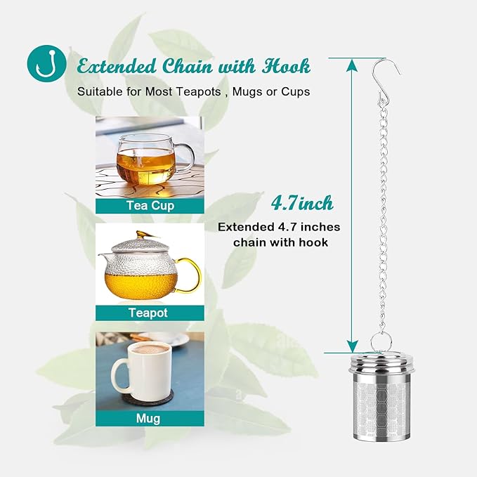 Tea Infuser for Loose Tea, Extra Fine 304 Stainless Steel Tea Strainer Stepper with Heat-Resistant Silicone Handles and Lid, Large Capacity Tea Basket Filter for Mug, Cup (Small)
