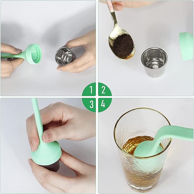 Tea Infuser,Extra Fine Mesh Tea Cup Filter Silicone Handle Perfect Tea Steeper for Loose Leaf Tea or Herbal Tea for Mugs & Teapot, Easy Clean and Safe (Green + Green)