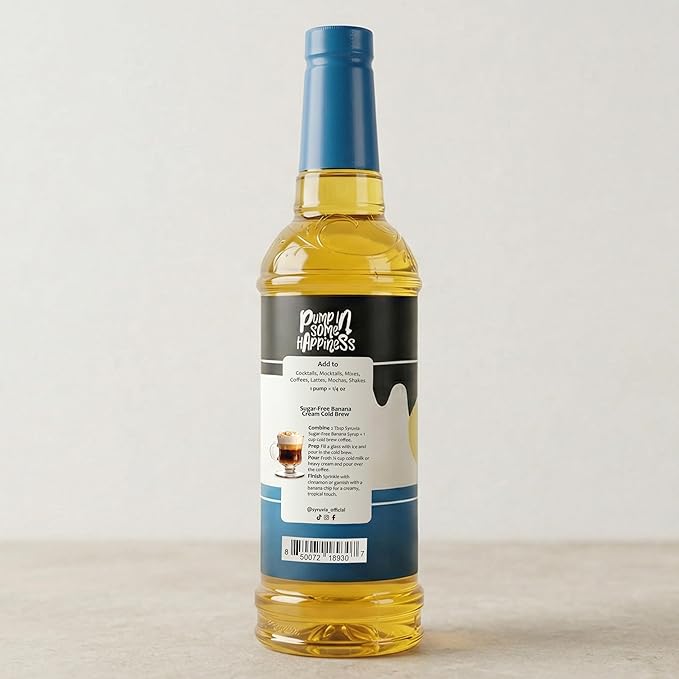 Syruvia Sugar Free Banana Flavored Syrup for Drinks, Cocktails, Lemonades, Iced Teas and Desserts – 25.4 fl oz