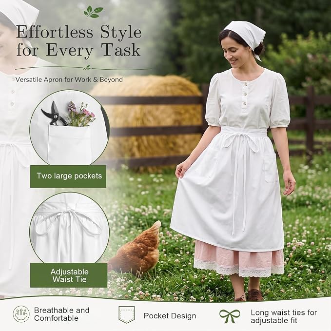 White Maid Apron for Women Cotton Waist Half Maid Costume Victorian Retro Ruffled Kitchen Cute Vintage Party Cosplay - Image 4