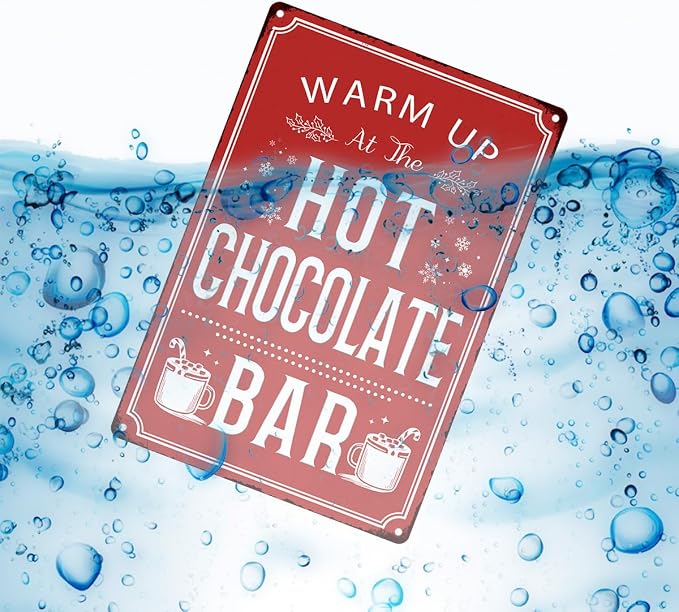 Christmas Signs Home Decor Vintage Art Poster Metal Hanging Plaque Kitchen Cafe Bar Farmhouse Porch Yard Outdoor Indoor Decorations Funny Xmas Gift 8X12 Inch (Hot Chocolate Bar Red Sign) - Image 3