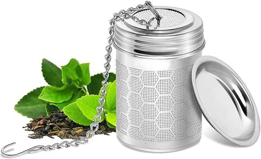 Tea Infuser for Loose Tea, Extra Fine 304 Stainless Steel Tea Strainer Stepper with Heat-Resistant Silicone Handles and Lid, Large Capacity Tea Basket Filter for Mug, Cup (Small)
