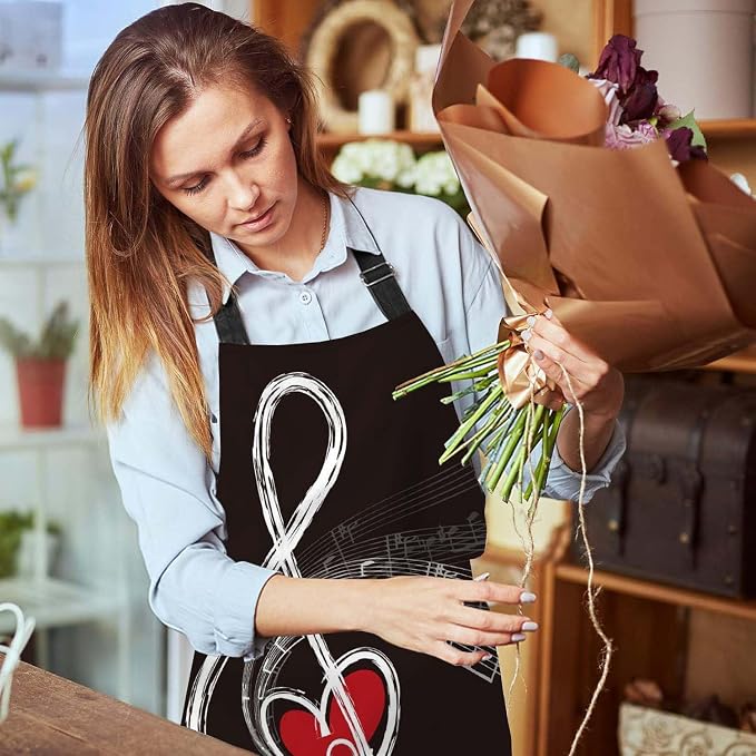 Music Notes with red heart Kitchen Apron for Women Men, Adjustable Apron Chef Bakers Apron Cooking Apron Cooking Baking Gardening, 31 X 27 Inch - Image 6