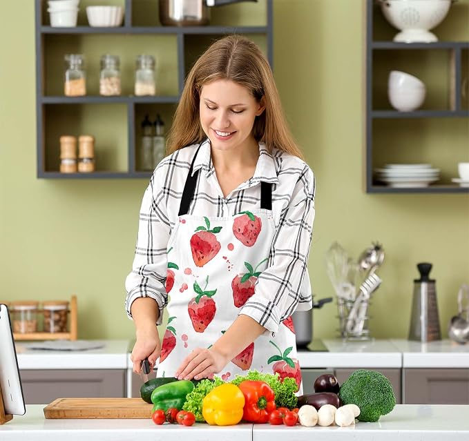 Watercolor Strawberry Kitchen Apron for Women Men, Adjustable Apron Chef Bakers Apron Cooking Apron Cooking Baking Gardening - Image 5