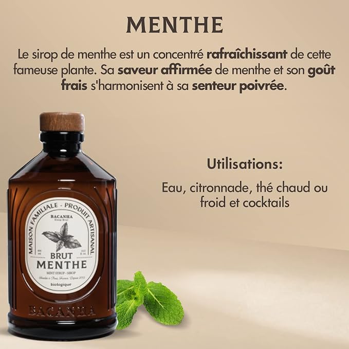 Bacanha - Raw Organic Mint Syrup | 13.53 Fl Oz (One 400ml Glass Bottle) | Imported from France - Image 4