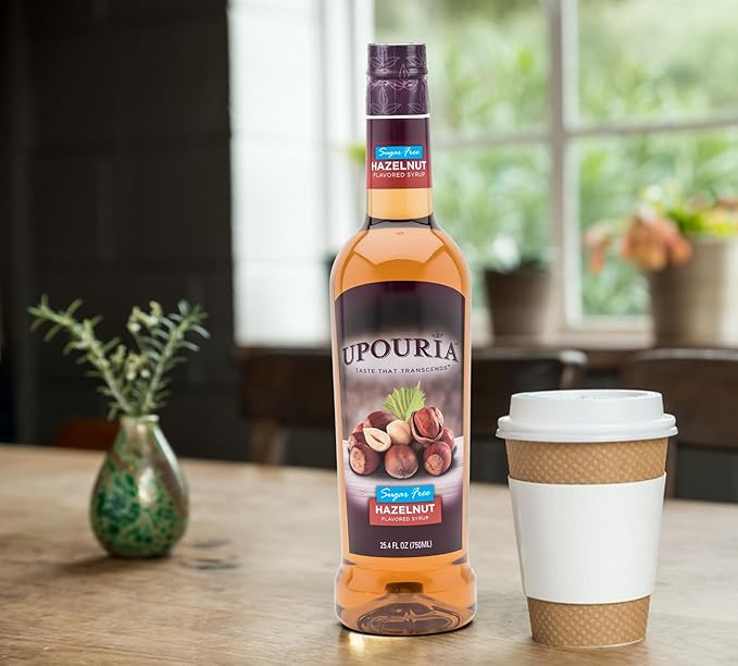 Upouria Coffee Syrup Sugar Free Variety Pack: French Vanilla, Caramel and Hazelnut, 100% Vegan, Gluten Free, Kosher, Keto, 750 mL Bottle (Pack of 3) - Pump Sold Separately