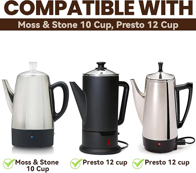 Percolator Coffee Filters Compatible with Presto Coffee Percolator Electric, 200 Pcs Perforated Wavy Design Filter Paper for Presto 12 Cup Moss & Stone 10 Cup