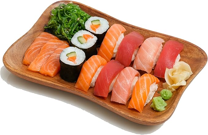 Woodard & Charles Acacia Wood Large Pinched Serving Tray for Serving, Charcuterie, Sushi, Cheese, Hors D ‘Oeuvres, Sandwiches, and More, 11.5" x 7.25"