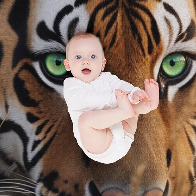 Beautiful Tiger Animal Nature Forest Super Soft Throw Blanket, Rustic Grass Brown Flannel Fleece Decorative Throw for Sofa Couch Bedroom Decor Outdoor Use 60"x80"