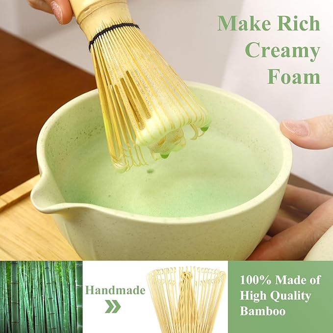 Matcha Whisk Set, Matcha Bowl with Spout, Matcha Whisk & Holder, Stainless Sifter and Bamboo Scoop, Complete Matcha kit Gift for Matcha Lovers & Starter