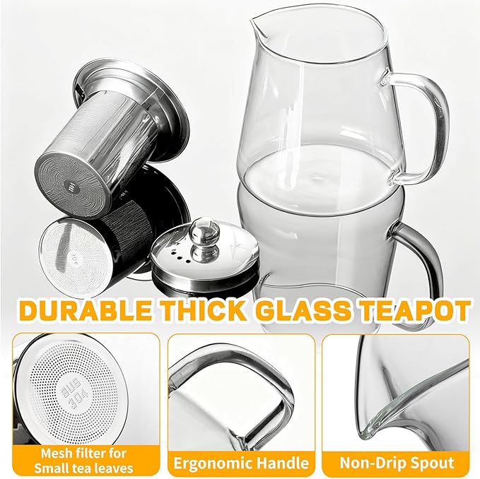 Glass Teapot with Stainless Steel Infuser, Borosilicate Glass Tea Maker, Stovetop Safe (950ML)