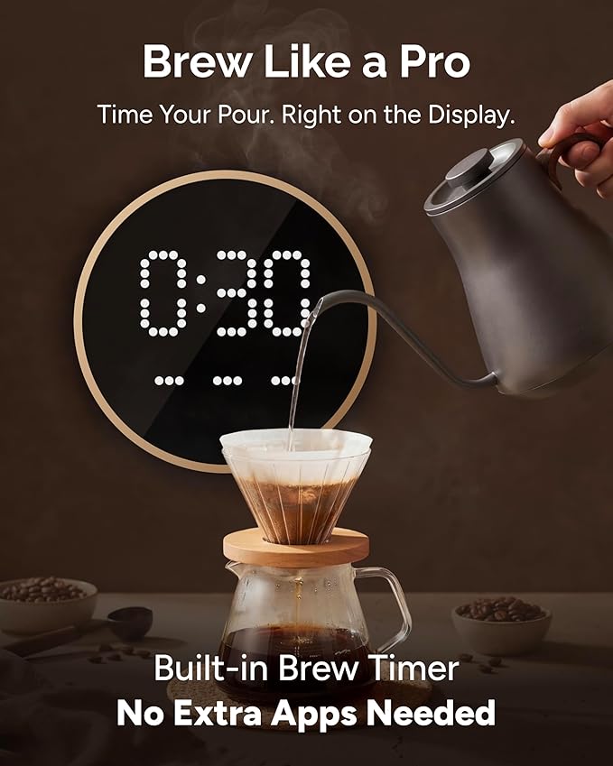 Gooseneck Electric Kettle with Precise ±1℉ Temperature Control, Wood-Accented Handle, Stainless Steel Interior, Quick Heating Pour Over Kettle for Coffee & Tea, 0.9L, Matte Grey
