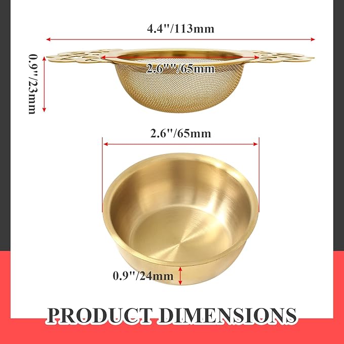 4 Pack Tea Strainer Bowl, Stainless Steel Loose Leaf Tea Filter for 2.5-4 Inch Cup Mouth, Gold