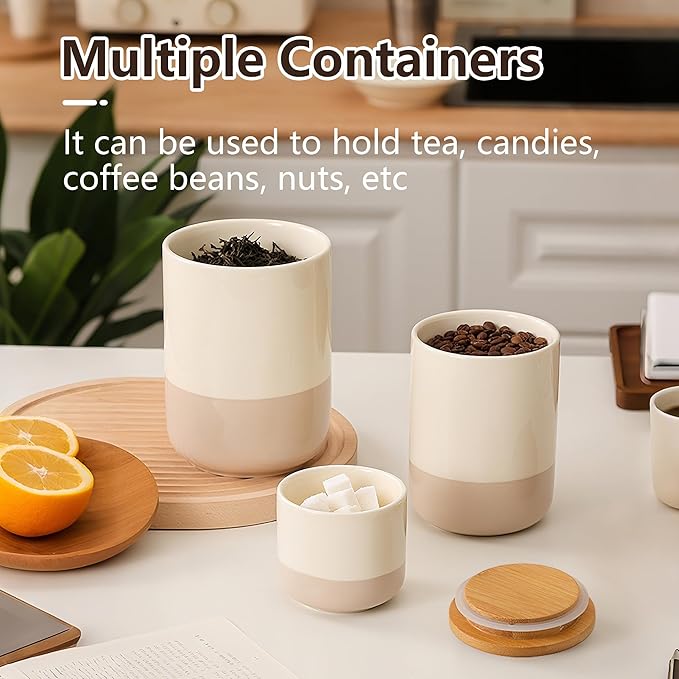 Simcat Airtight Food Storage Containers Kitchen Canisters with Wood Lids Storage Jars for Coffee, Sugar, Tea, Flour, Spice (Middle-27oz)