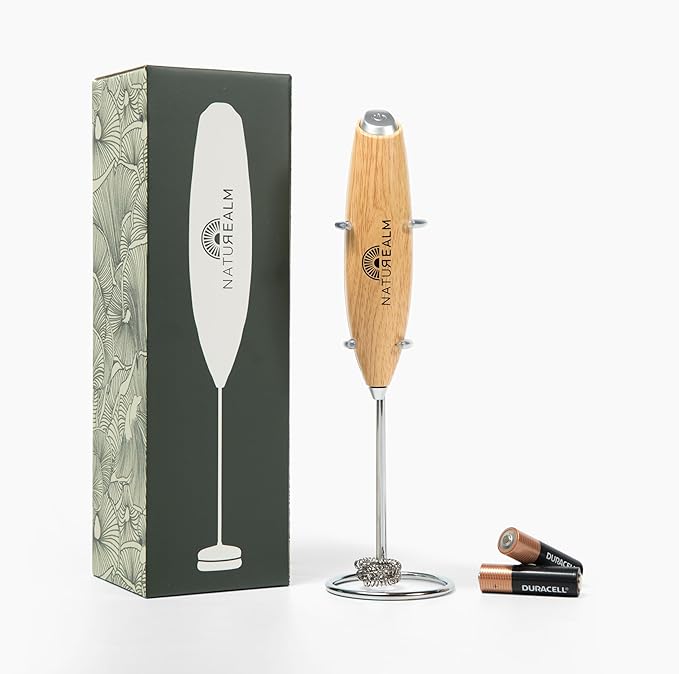 Naturealm Coffee Frother Handheld Milk Frother with Stand for Mushroom Coffee Latte Matcha Mixer Battery Operated Portable Foam Maker