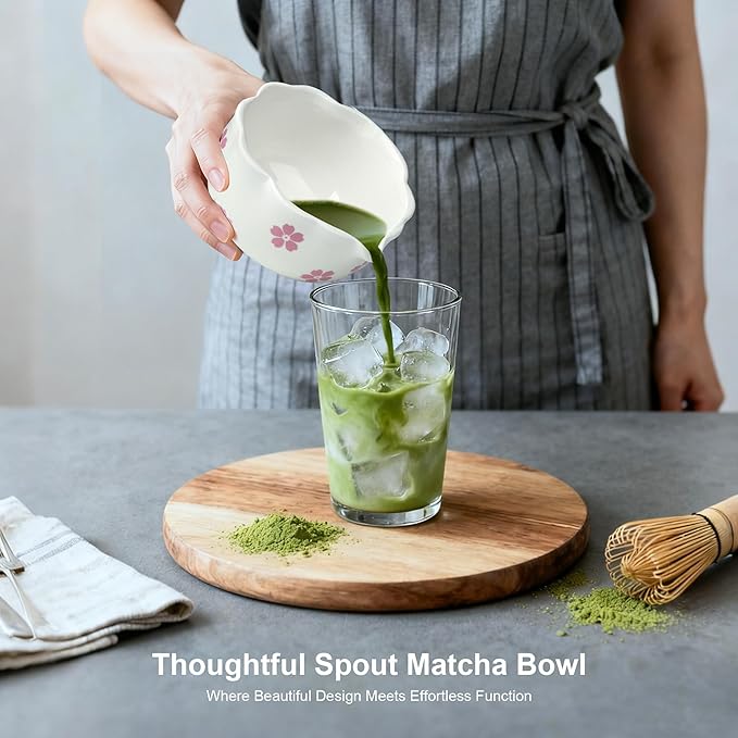 8Pcs Matcha Whisk Set with Floral Ceramic Matcha Bowl, Wooden-Handled Sifter, Bamboo Whisk, Whisk Holder, Bamboo Scoop, Scoop Rest, Spoon, Tea Towel, Greeting card, Gift for Beginners