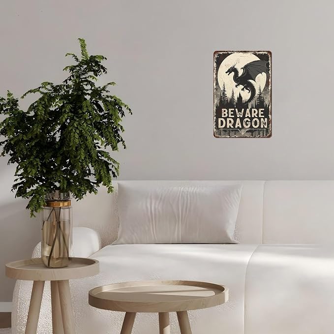 Dragon Sign Beware of Dragon Metal Tin Sign for Home Farm Outdoor Bathroom Restaurant Cafes Bars Club Kitchen Garage Vintage Art Wall Decor 12 * 8inch - Image 6