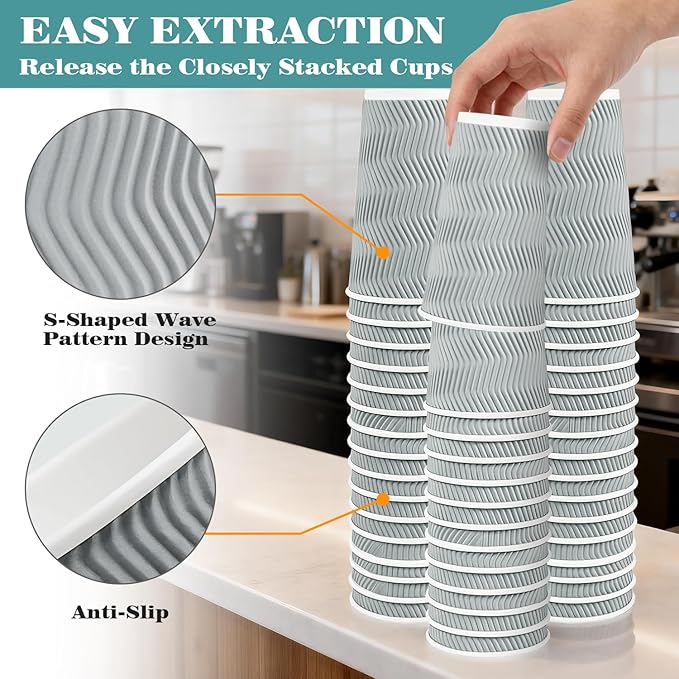 Ginkgo 100 Pack 16 oz Disposable Insulated Coffee Cups With Lids, Double-Walled Ripple To Go Paper Travel Cups for Hot Drinks - Gray