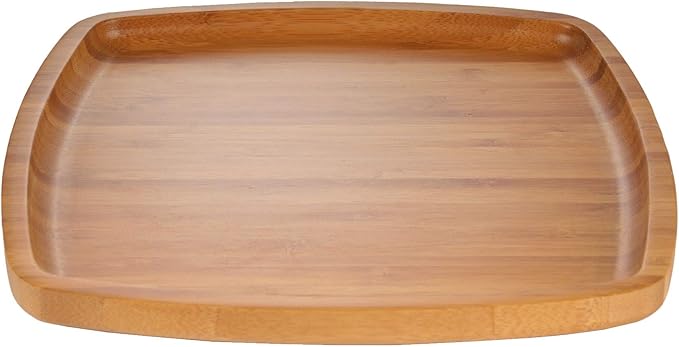 BambooMN 8" x 8" Natural Bamboo Decorative Display Table Top Tea Serving Tray Plate Holder for Coffee Dining Table, Countertop, Vanity or Kitchen
