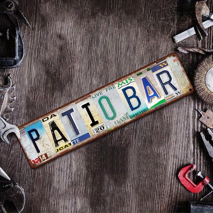 Vintage License Plate PATIO BAR Sign – 16x4 Inch Rustic Tin Wall Décor for Outdoor Patio, Backyard Bar, BBQ Area, Garden Bar or Poolside - Image 6