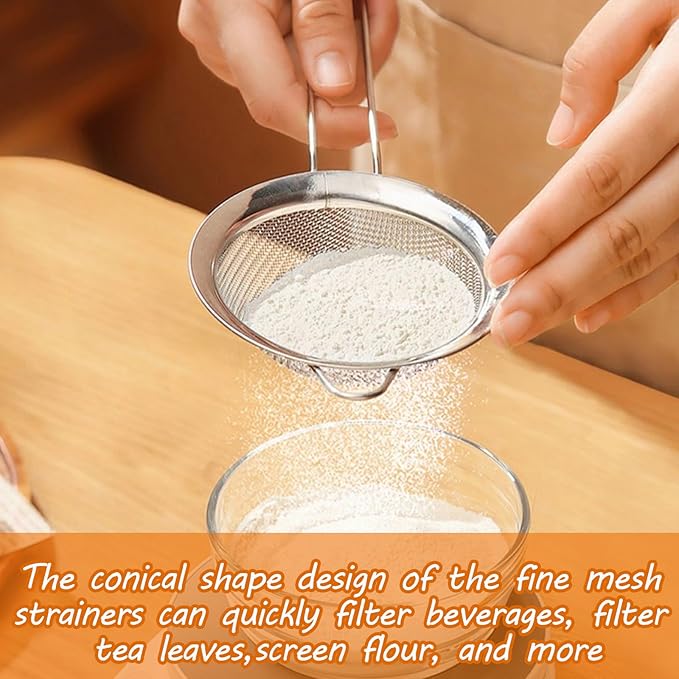 Biaungdo 9 Pcs 8.5 cm/3.3 Inch Fine Mesh Strainer, Stainless Steel Tea Strainer Conical Mesh Strainers Sieve for Cocktail, Coffee, Food, Noodles, Tea Filter(Big)
