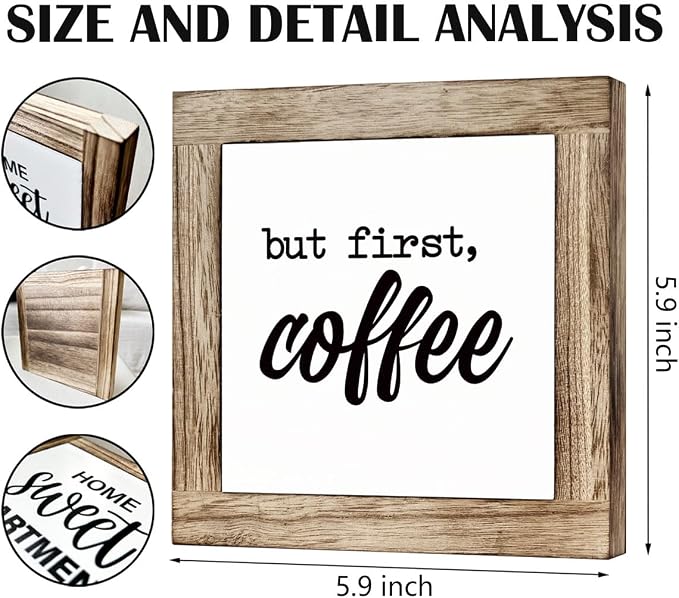 But First Coffee Decor Set - Wooden Box Signs for Home, Kitchen & Dining Room - Rustic Tabletop Decor for Coffee Lovers - Image 2