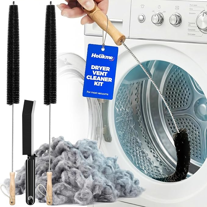 Holikme Dryer Vent Cleaner Kit, 3 Pieces Dryer Lint Brush- Household Supplies 304 Stainless Steel Cleaning Brush Home Essentials Crevice Brush for Lint Trap by Holikme